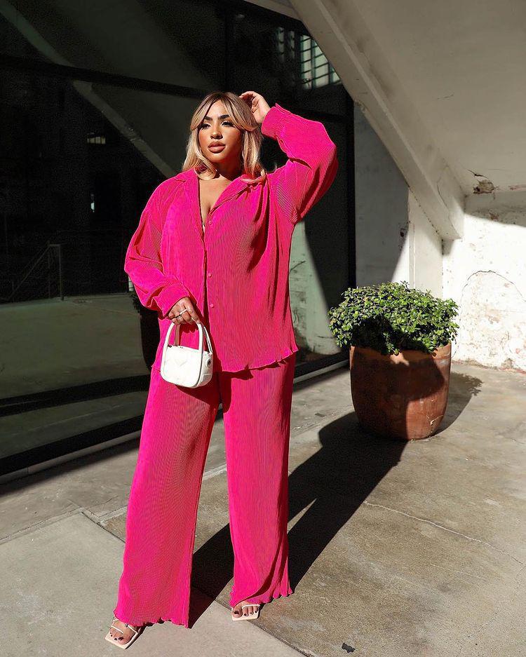 EU & US Women's Sexy Pleated Loose Casual Multi-color Set - Orange