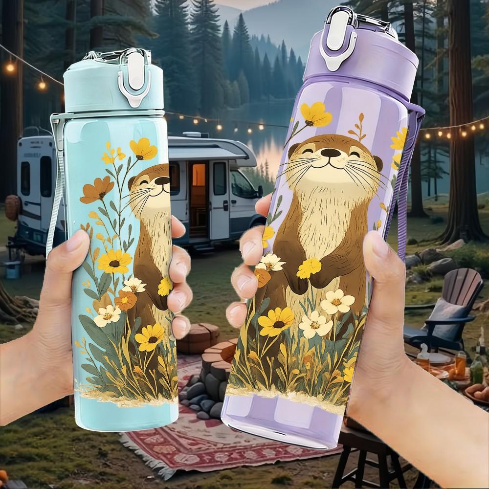 1PC Cute Prairie Dog Animal Print 750ml Color Plastic Sports Water Bottle Leakproof Flip Straw Lid Suitable for Sports Office Home Use