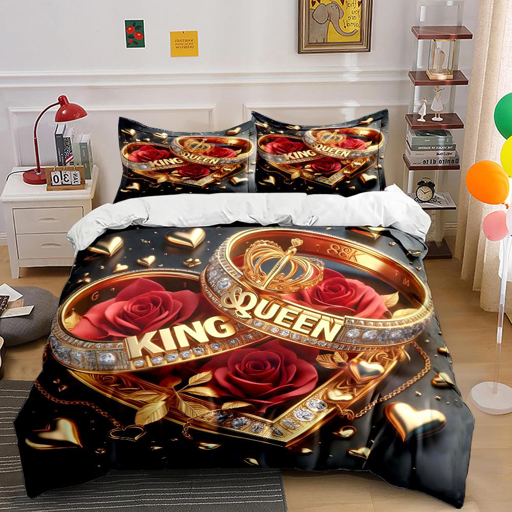 3-teiliges Fantasy Love Kunstdruck Bettwäscheset Bettbezug 1 Bettbezug 2 Kissenbezüge Erwachsenen- und Kinderbettwäscheset Luxus für Geschenke