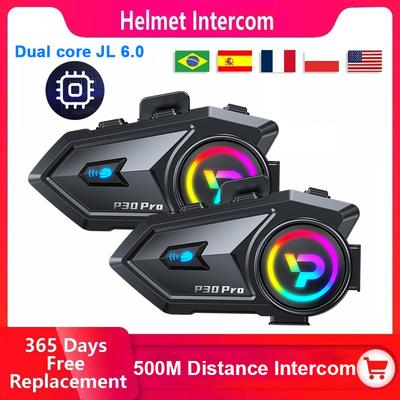 1/2pcs P30 Pro Motorcycle Helmet Bluetooth Intercom Distance 500M Voice Assistant Mixing Music Sharing IP56 Waterproof