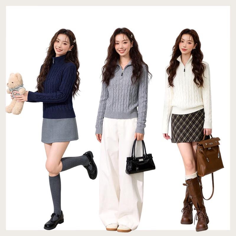 MJ STYLE Women's Cable Knit Half-Zip Sweater