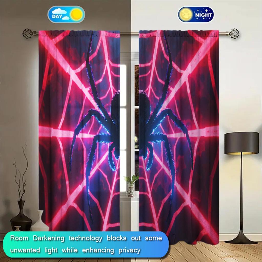 2 Panels Spiders and Glowing Spider Webs Printed Curtains   Shade and Privacy Protection   Suitable for Decorating Various Rooms