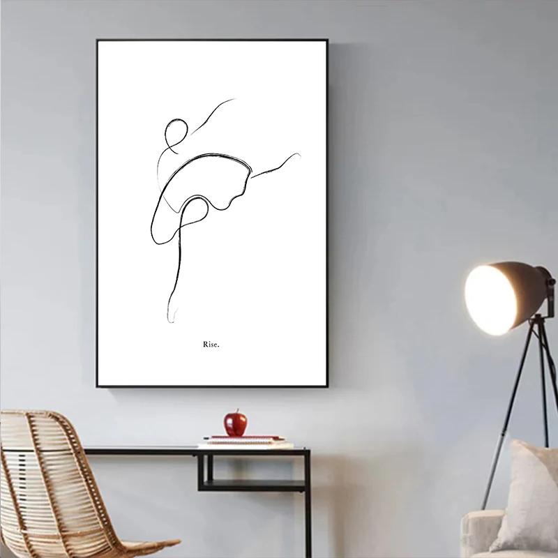Black White Ballerina Line Wall Art Canvas Painting Line Drawing Ballet Dancer Poster and Prints Nordic Picture Girls Room Decor