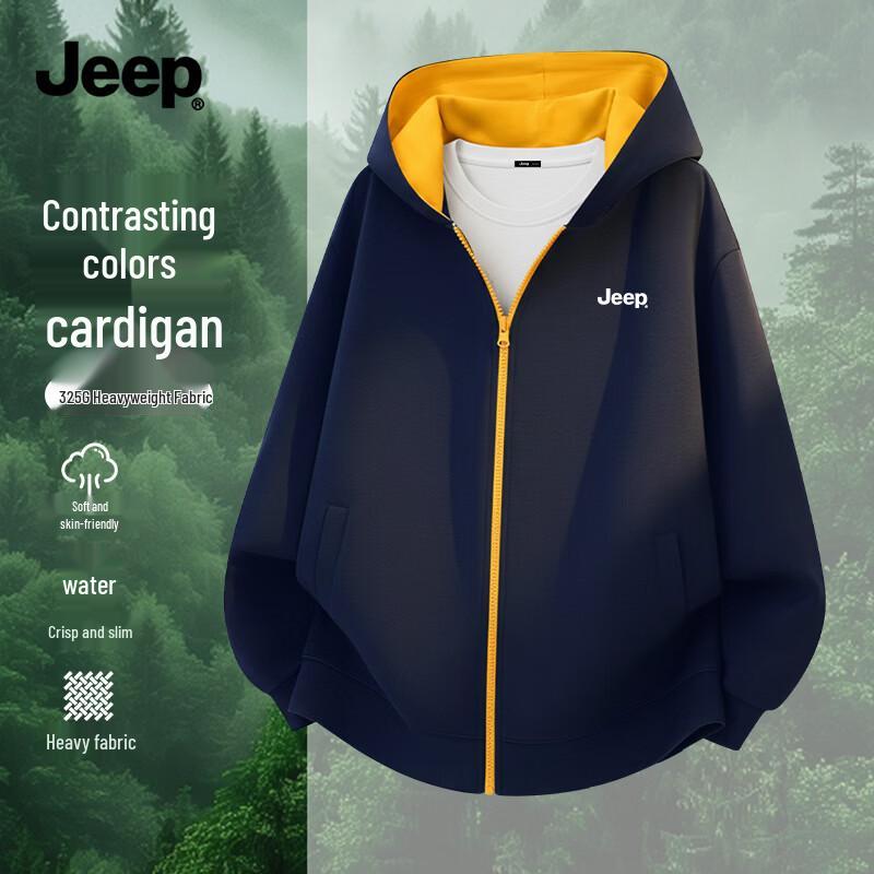 JEEP Men s Contrast Hooded Cardigan Sweatshirt 2XL