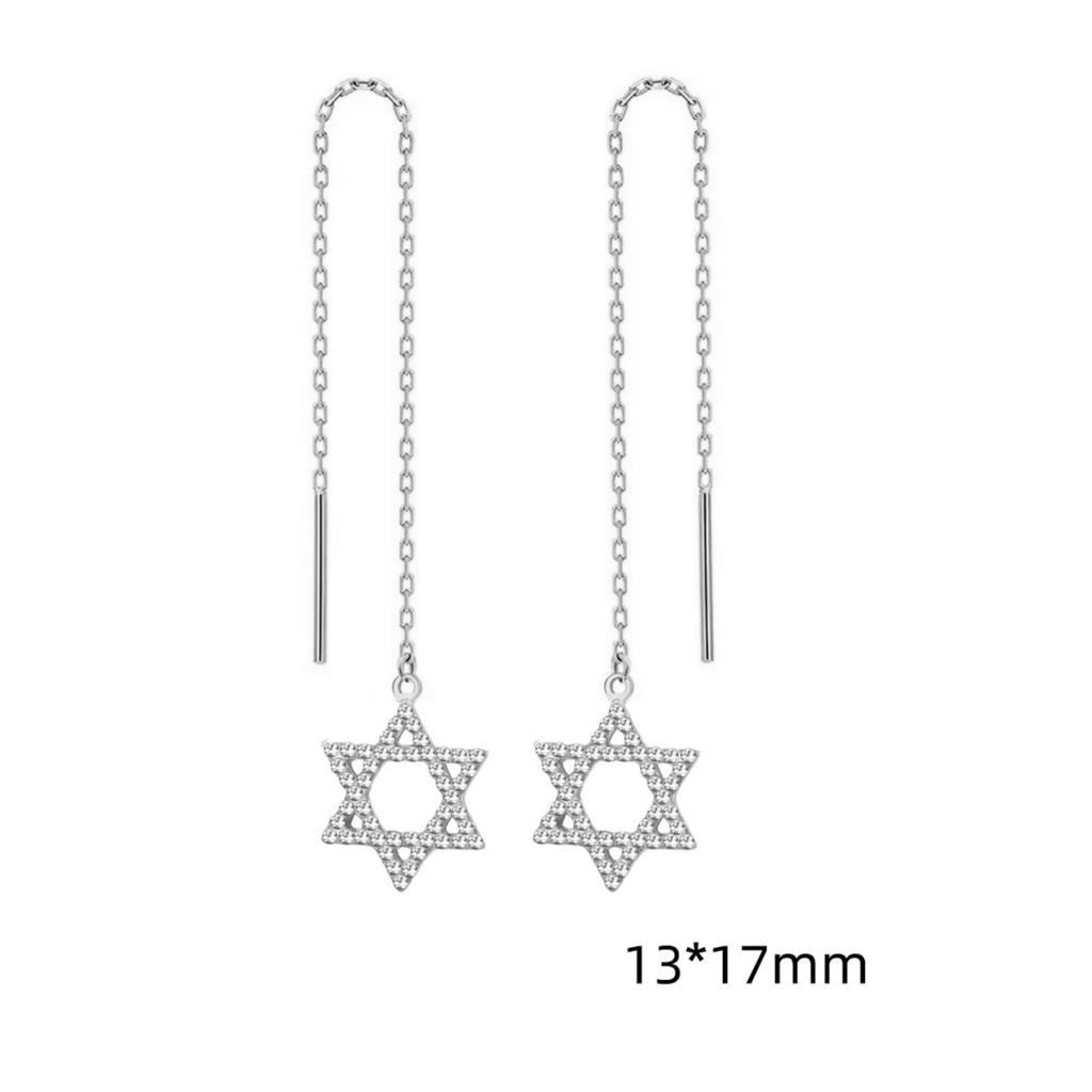 Jeshayuan Star of David Pendant Earrings with Zircon Bling David Star Drop Earrings Luxury Anniversary Wedding Jewelry Gift