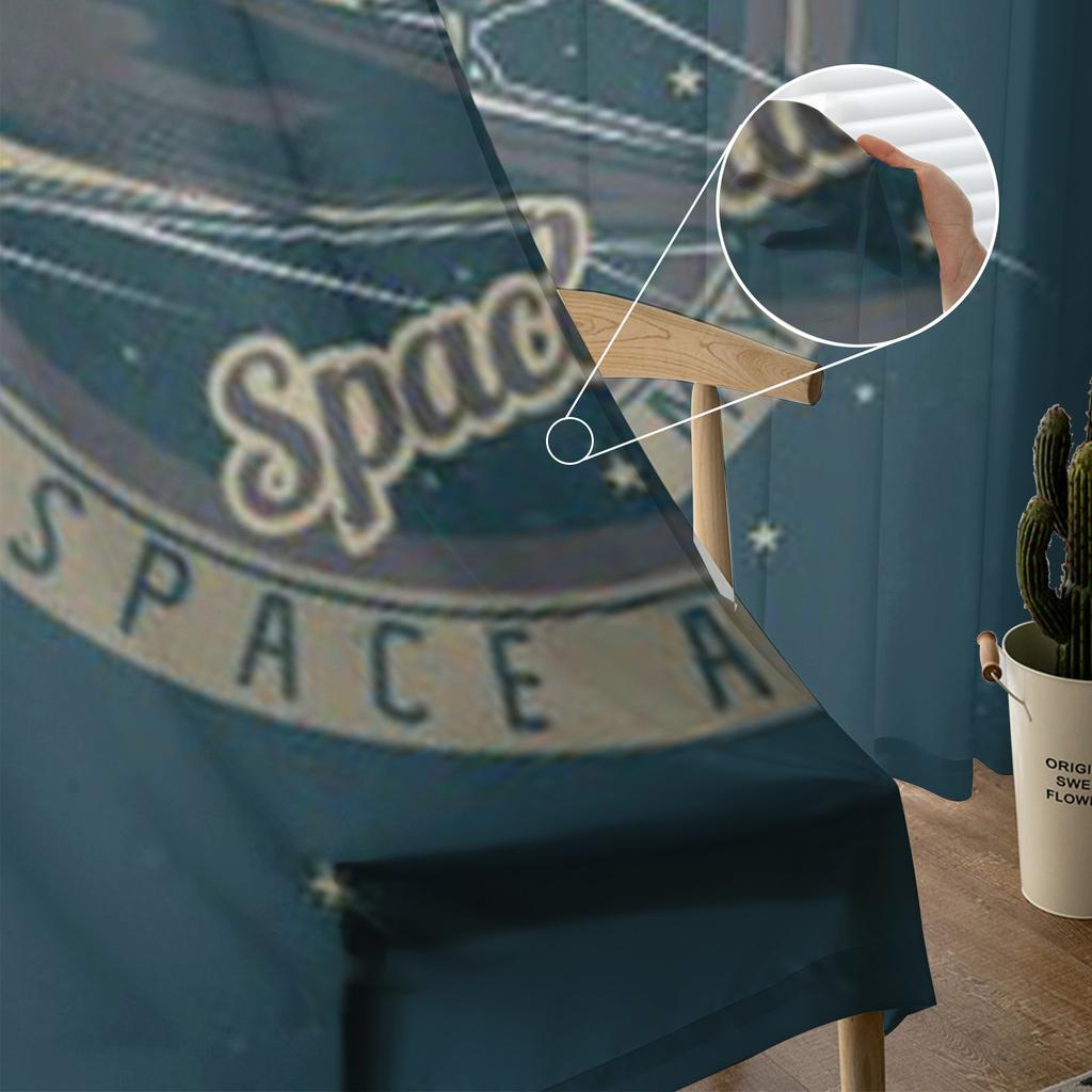 Rymdtema Illustration av Rymdskepp Chiffong Skira Gardiner för Vardagsrum Sovrum Dekoration Fönster Voiler Tyllgardin