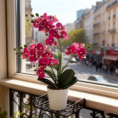 White Flower Pot Simulated Butterfly Orchid Multi-Bloom Plastic Fake Flower Home Decor