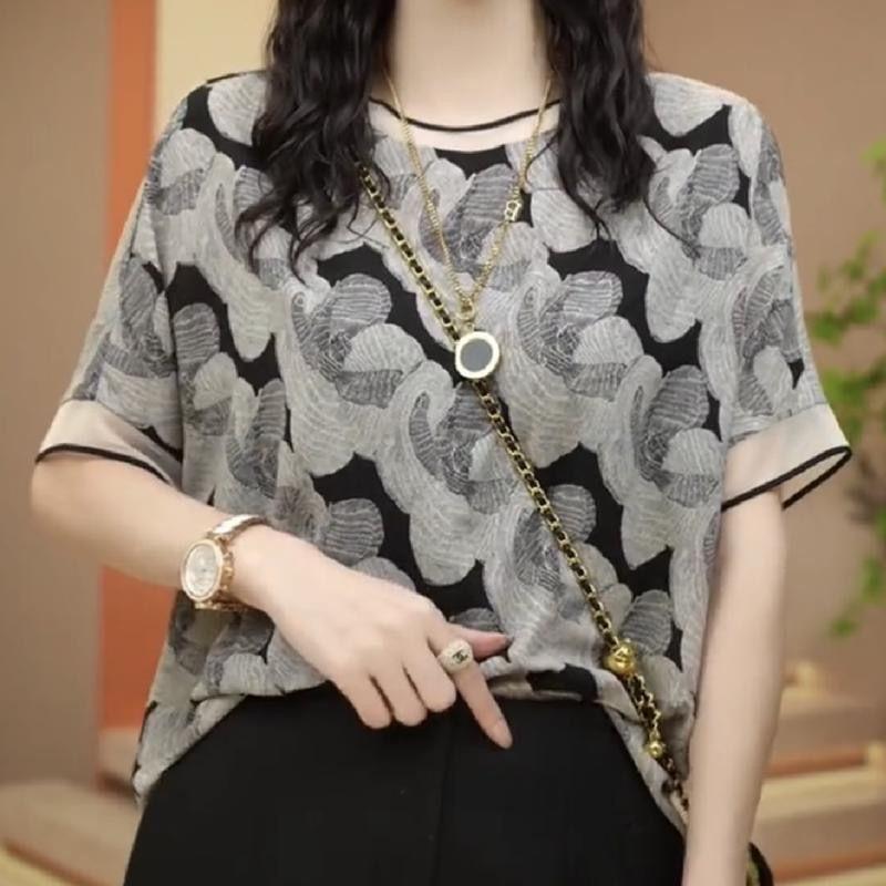 Camiseta de Verano para Mujer con Mangas Cortas Estampada Cubre Vientre Casual Adelgazante