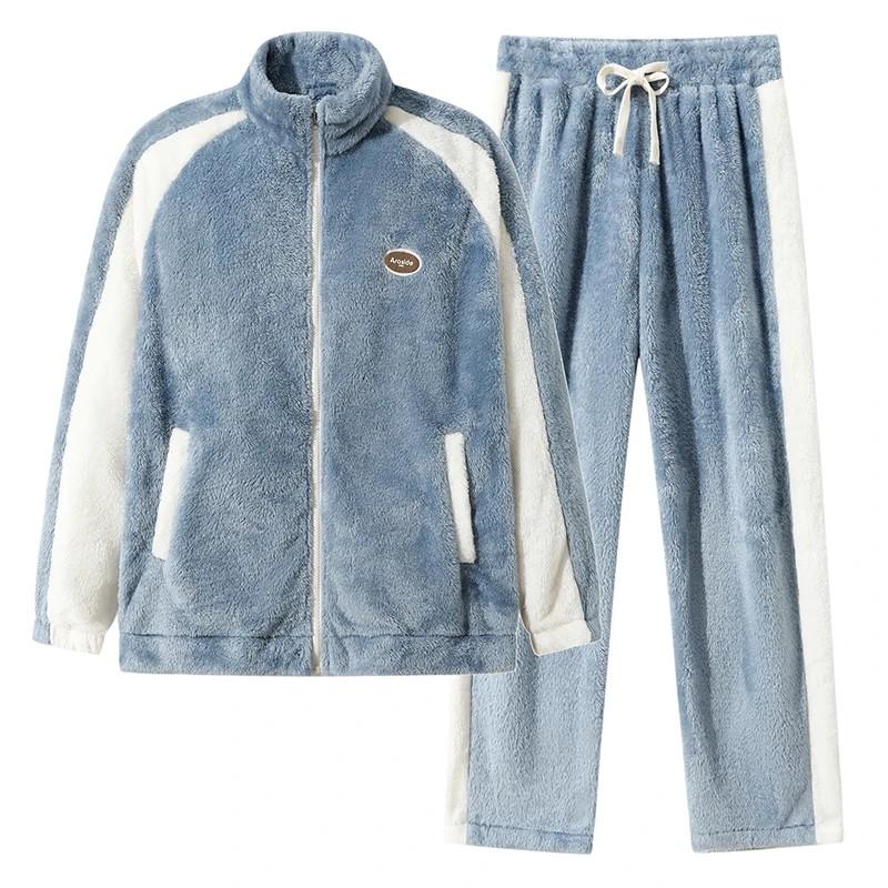 Warmes Winter-Pyjama-Set für Herren mit dickem Korallensamt und dicker Strickjacke mit Reißverschluss, lockeres Home-Service-Set in Übergröße 8XL