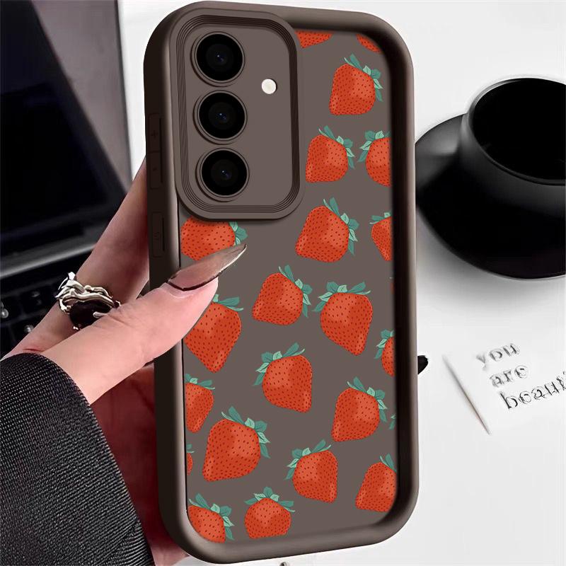 

Чохол Strawberry Fruit для Samsung S25 S24 Fe S23 Ultra A55 A53 A35 A15 A06 A16 Candy Color Протиударна м яка силіконова захисна кришка для об єктива Samsung S23 FE кавовий