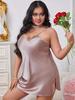 Plus Size Women's Silk Satin Camisole Nightgown with Slit - Elegant, Comfortable, Slimming Design