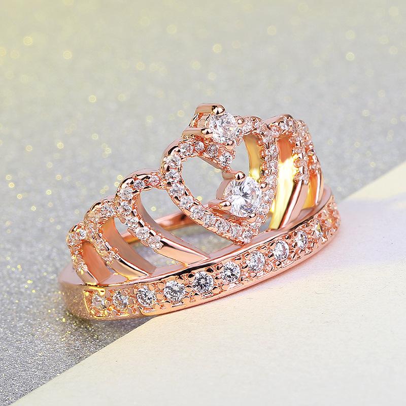 Jewelry Pop Rose Gold Crown Zircon Ring