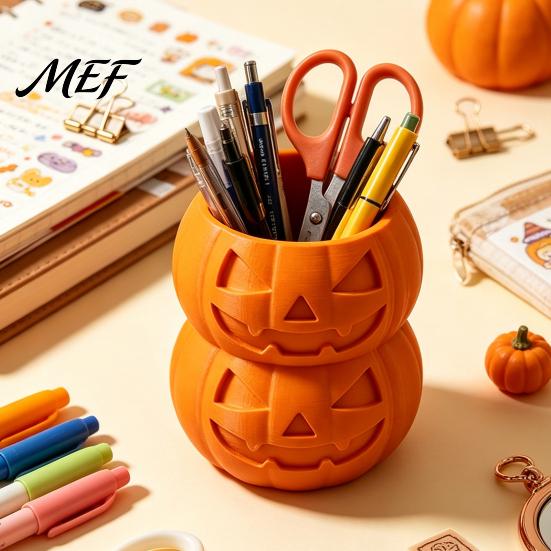 Unique Desk Organizer 3D Printed Double Pumpkin Pen Holder, Stacked Desktop Organizer, Stationery Halloween Storage Container for Pencils Markers And