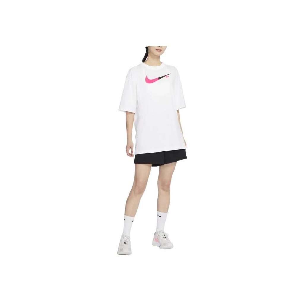 Nike Sportswear Straight Cut Logo Print Casual Loose Short Sleeve Drop Shoulder T-Shirt Women Tops White DX6291-100