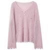 Sancai Women's Plus Size V-Neck Mesh Knit Sweater