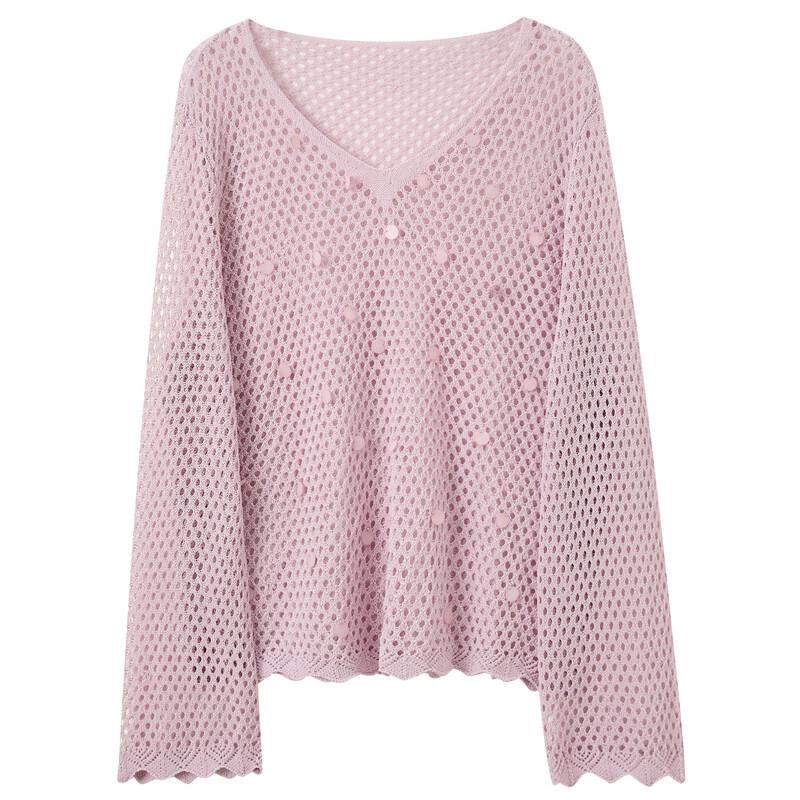 Sancai Women's Plus Size V-Neck Mesh Knit Sweater