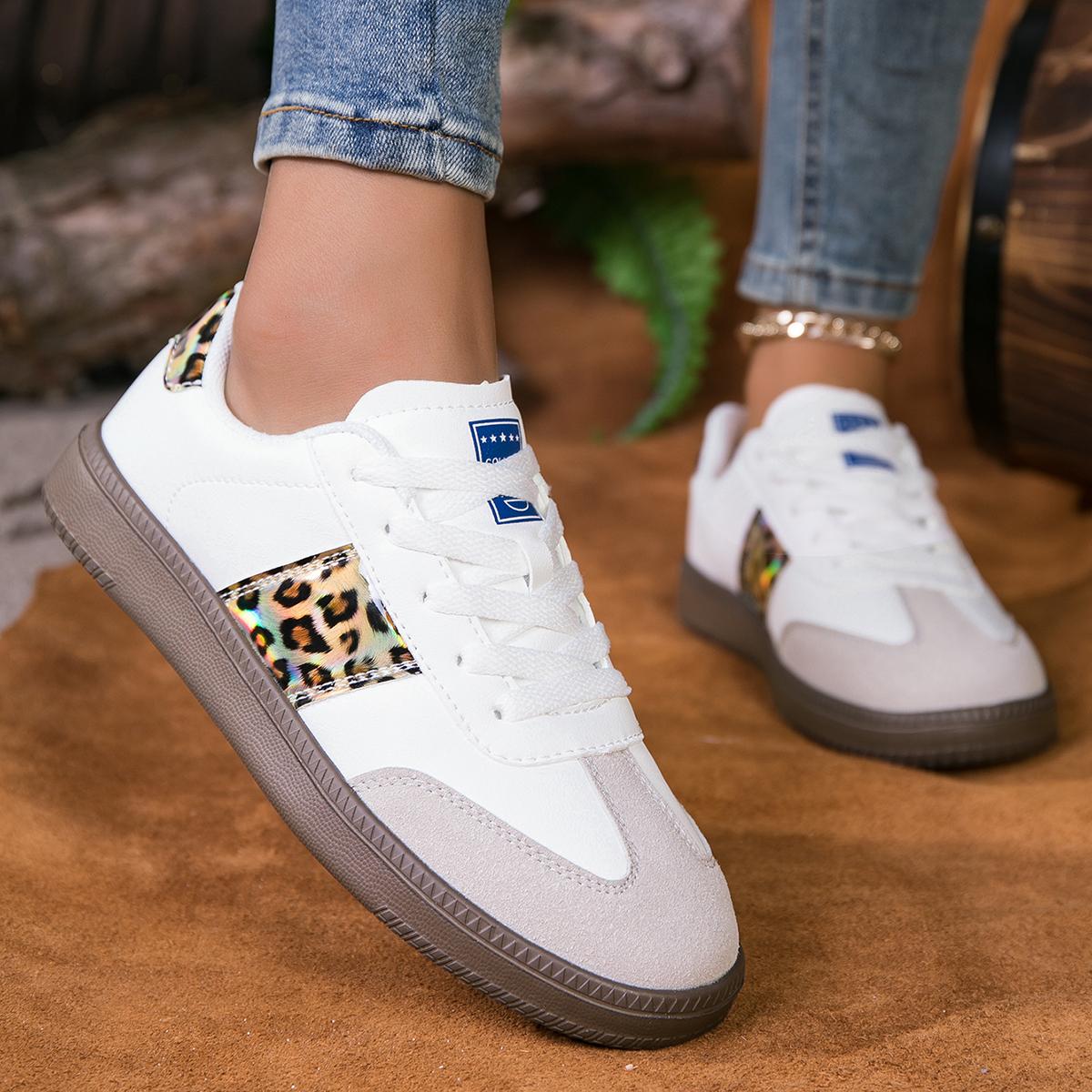 

YRZL Женские кроссовки Повседневные туфли с леопардовым принтом для женщин Уличные удобные нескользящие туфли для скейтборда Женские 36