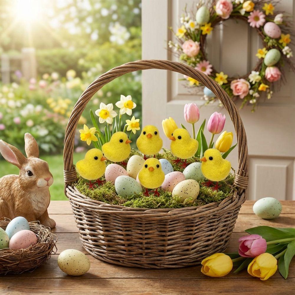 Realistic Easter Chick Figurine Flocking Chicken Doll Cute Plush Chicken Ornament Garden Decor