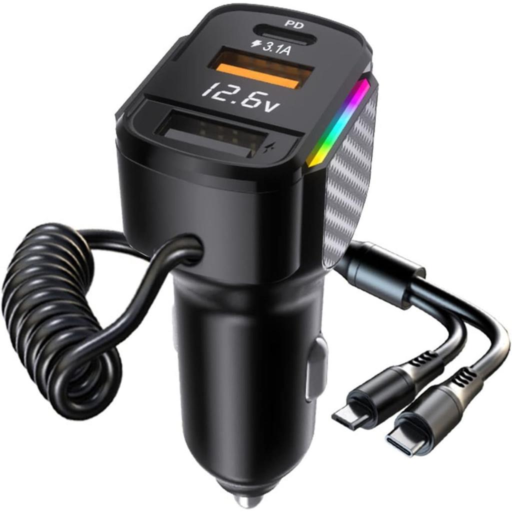80W USB C Car Charger Cigarette Lighter and USB C Adapter, 3 Ports PD3.0 & QC3.0 Fast Car Charger Super Fast Charging with LED Voltmeter Car Device