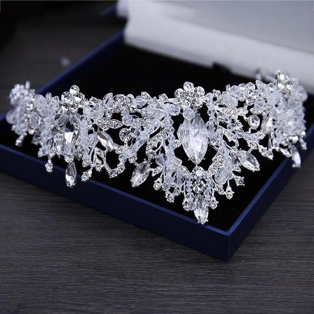 Bridal Crystal Luxury Beads Baroque Jewelry Sets Rhinestone Tiaras Crown Necklace Earrings Set Wedding African Hair Jewelry Set