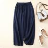 Cotton and Linen Wide-leg Pants Women Summer Retro Elastic Waist Ankle-Length Pants Lace-up Solid Versatile Loose Casual Pants