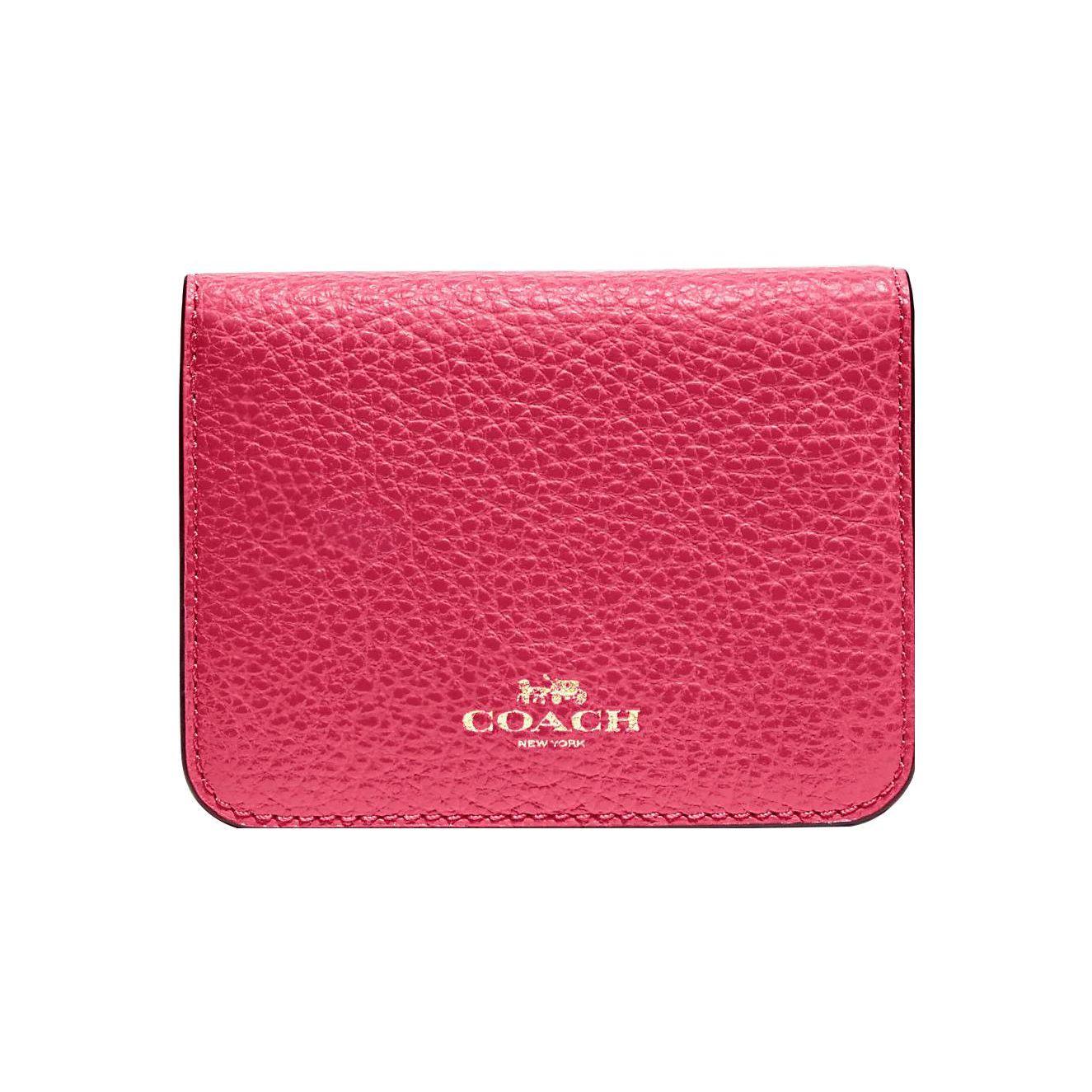 Coach Fuchsia Pebbled Leather Medium Bi-Fold Wallet for Daily Use Basic Set (Bag+Dust Bag)