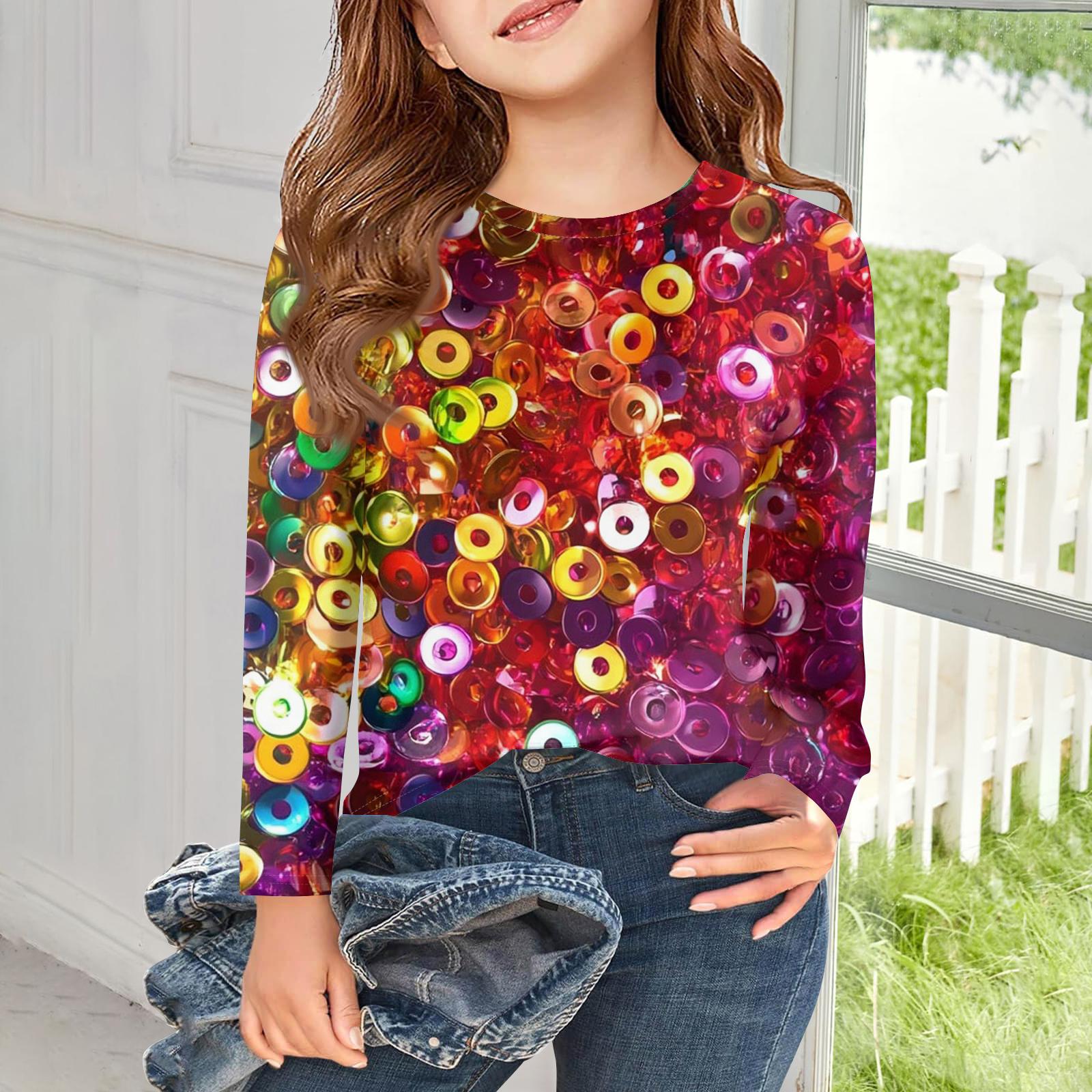 

Girls Long Sleeve T Shirts Kids Fall Tops Crewneck Printed Basic Tees 160
