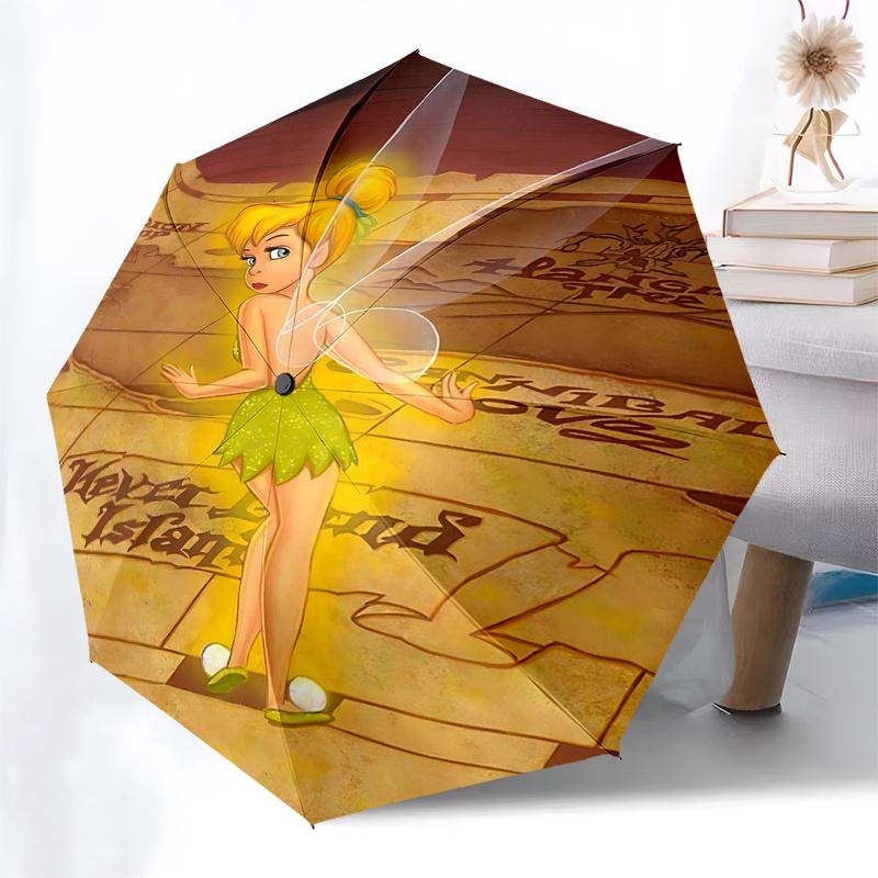 Reiseregschirm im Tinkerbell-Design - 8 Rippen, Automatisches Öffnen und Schließen, Tragbares FaltDesign, Kompakter und Stilvoller Regenschirm