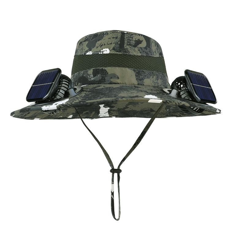 Dual fan solar hat summer outdoor mountaineering fishing sun protection visor hat camouflage big eaves men's bucket hat
