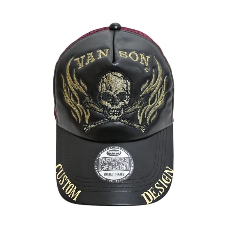 

[Banson] NVCP-2406 PU mesh cap hat fire crossbones skull men s biker bike (JP, alphabet, Free Size, wine)