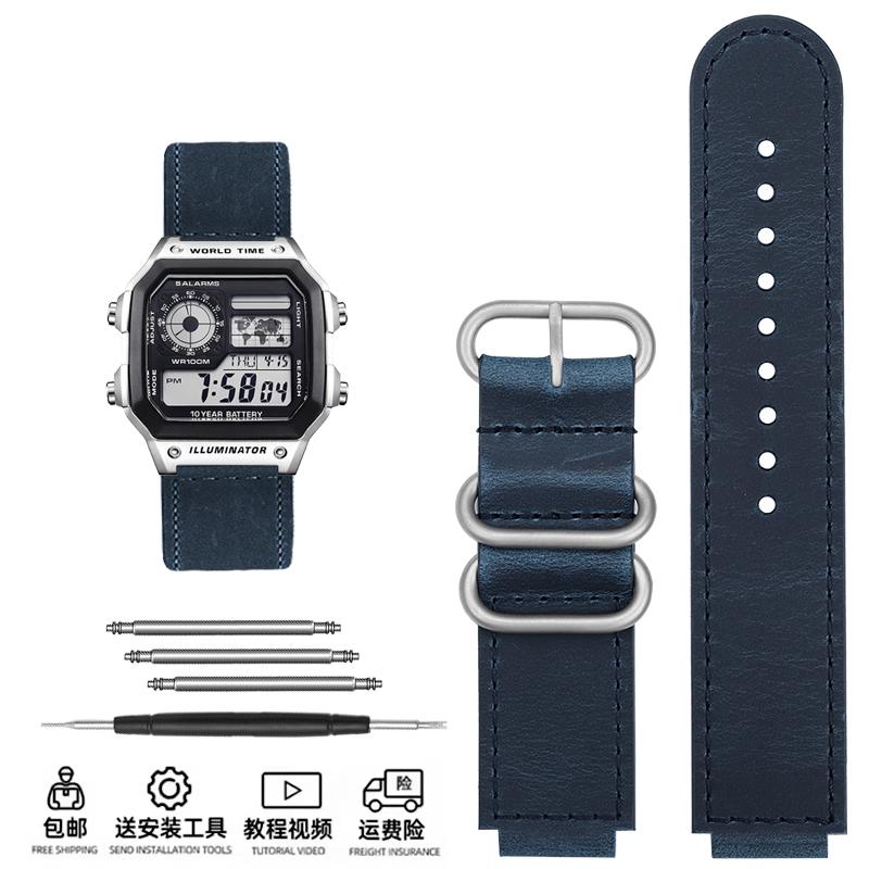 Vintage Rindsleder Armband für Casio Kleines Quadrat Armband AE-1200 AE1200AE-1300/F-108/W-216H A159 A158 A168 F91 Uhrenarmband 18mm