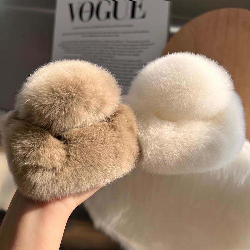 Square Shape Winter Faux Fur Hair Claw Acrylic Hairpins Rabbit Plush Hair Clip Crab Headwear Women Girls Hair Accessories