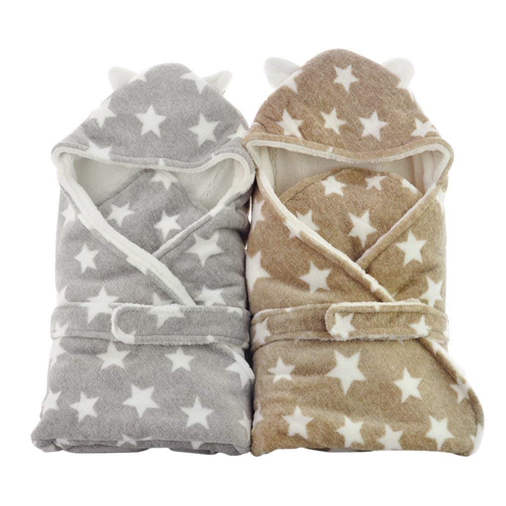 Baby Bathrobe Cute Star Pattern Swaddle and Baby Bib Set of 6 for Infants with Original Goods BM0243 [CREDIBLE] (brown/boy Set)