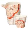 Sake Tokkuri and Ochoko Diameter X 11 X Height Akae Komachi Cylindrical Mino Suitable for Hot Cold and Japanese Sake Ale-net Set, (Cupcake) Set, 8.5