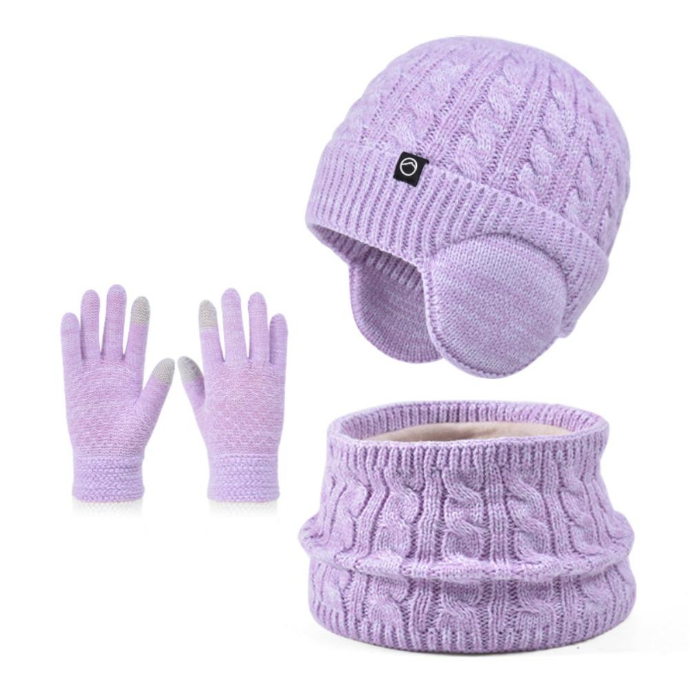 3Pcs/Set Solid Color Winter Pullover Hat Coldproof Ear Protection Caps Streetwear