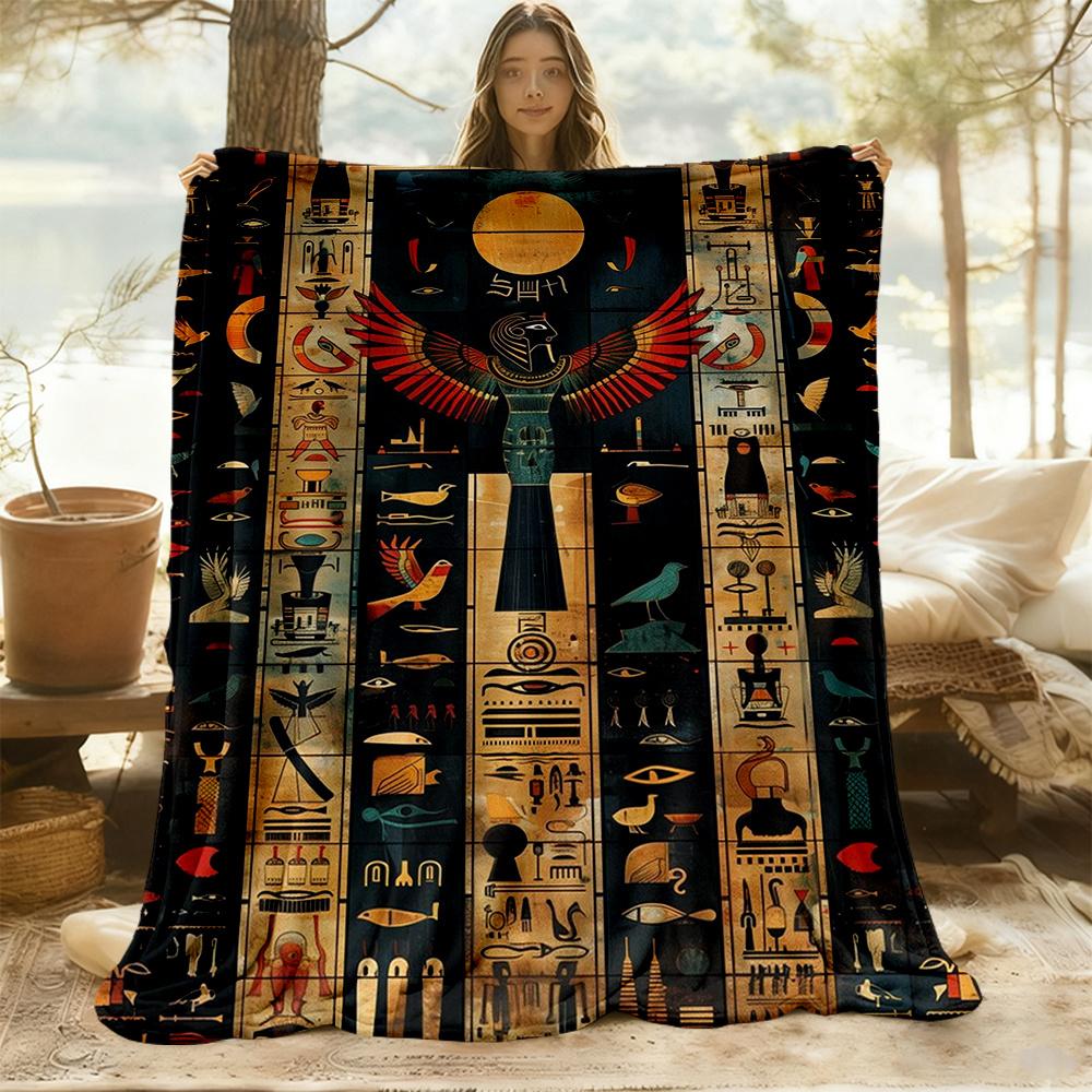 1pc Hieroglyphics Sphinx Flannel Blanket, Comfortable and Warm Blanket, for Camping Sofa Bed and Couch Office031
