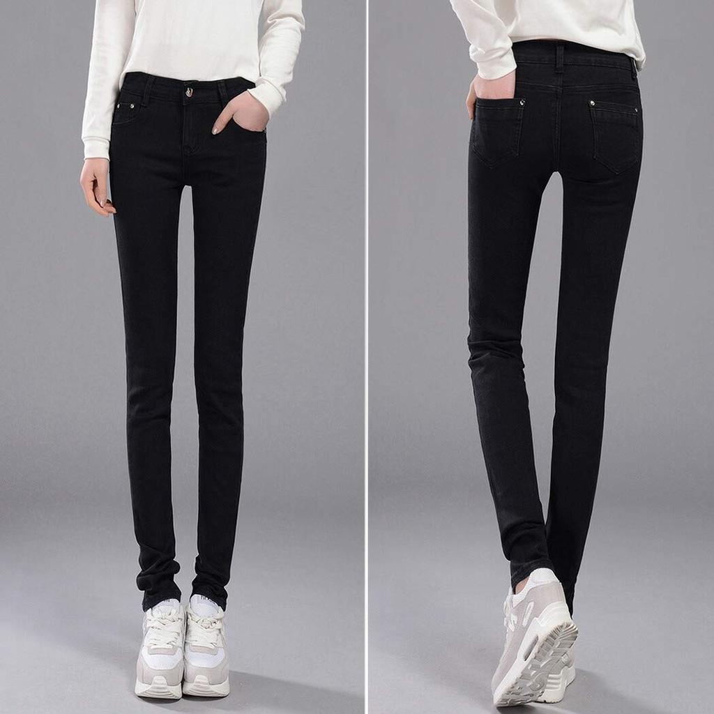 Teddy Skinny Long Street Pants 387 Size M Women's High-Waisted Jeans, Length, Thin, Stretch, Style, (Black, (27))