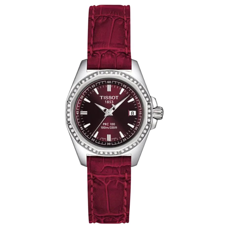 Tissot Quartz Movement 100m Water Resistance Women's Watch 28mm Red Watch Dial Stainless Steel Case T22.1.161.81