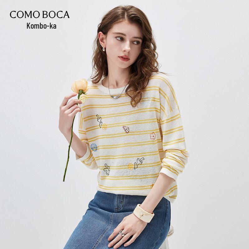 Women s Long Sleeve Linen Blend Embroidered Stripe Knit Tee XL
