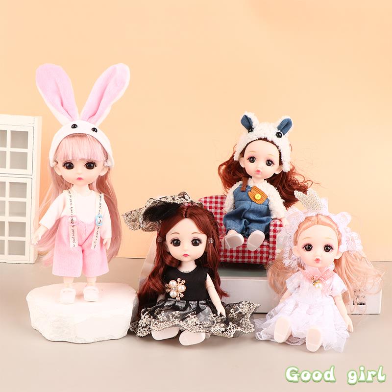 New 16 Cm Bjd Mini Doll Movable Joint Girl Baby 3D Big Eyes Beautiful Diy Toy Doll With Clothes Dress Up 1/8 Fashion Doll