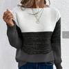 Damen S Farbblock Strickpullover Rundhalsausschnitt Langarm Pullover