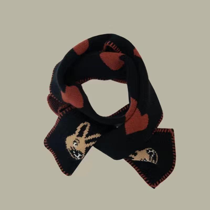 Love Rabbit Wool Scarf Women's Winter Long College Style Korean Version Warm Cartoon Knitted Neck Protector Versatile Scarf