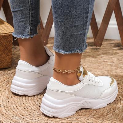 Atmungsaktive weiße Sneaker für Damen 2025 Frühjahrsmode Plateau Sportschuhe Frau Lässig Rutschfest Dicke Sohle Vulkanisierte Schuhe