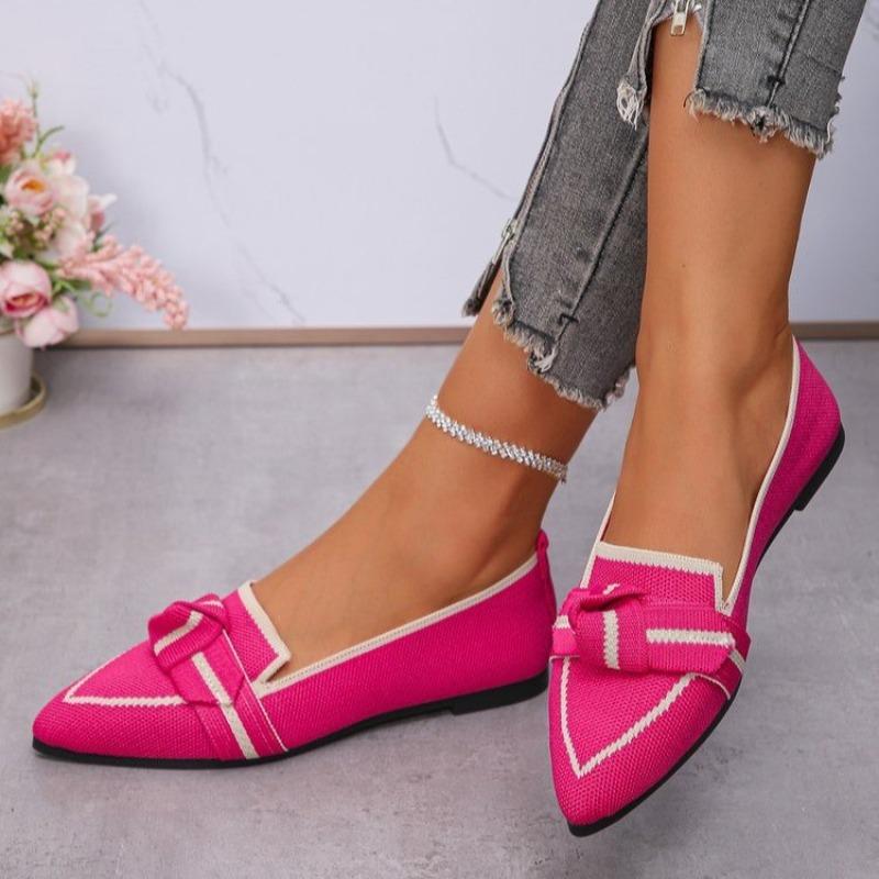 Velká velikost pletené prodyšné boty s plochou podrážkou dámské kombinézy, mašle, mělké nazouvací líné pracovní boty boty