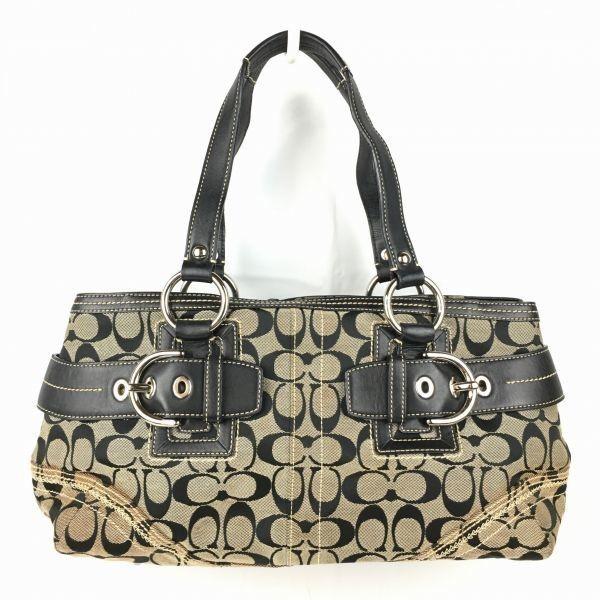 

COACH Mini Boston Bag Black × Beige Signature 3 Inner Pockets(USED)