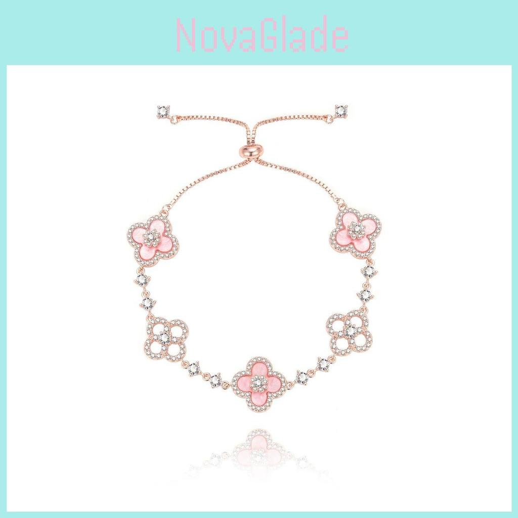 Four Leaf Clover Bracelet With Rhinestone Decoration For Women Gift Travel Jewelry