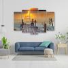 Femdelad bild tryckt på canvas Solnedgång Gångbro Sjö Natur