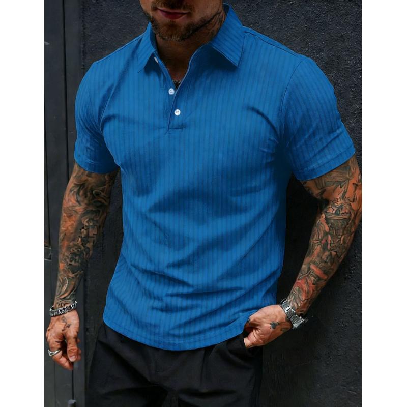 Men's Summer High-Elasticity Ribbed Fitness Sports Casual Fashion Knitted Short-Sleeve Polo Shirt