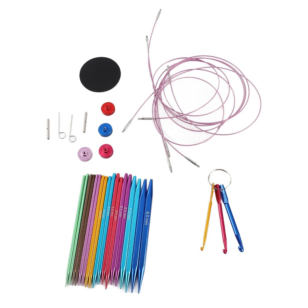 9 Pairs Circular Knitting Needle Set 3.5‑8mm Colorful Square Aluminum Circular Knitting Needles with 40‑100cm Cables