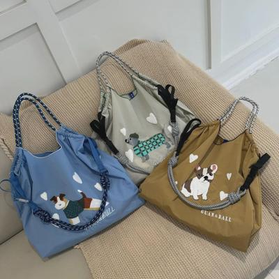 Trendy Japanese-Style Cute Dog Embroidered Eco-Friendly Nylon Shopping Bag